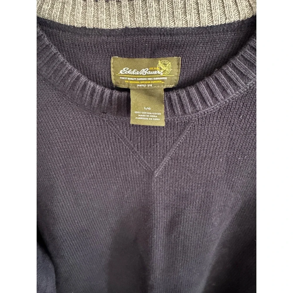 Eddie Bauer Mens‎ Navy Blue Cotton Crew Neck Sweater L G - Picture 3 of 4